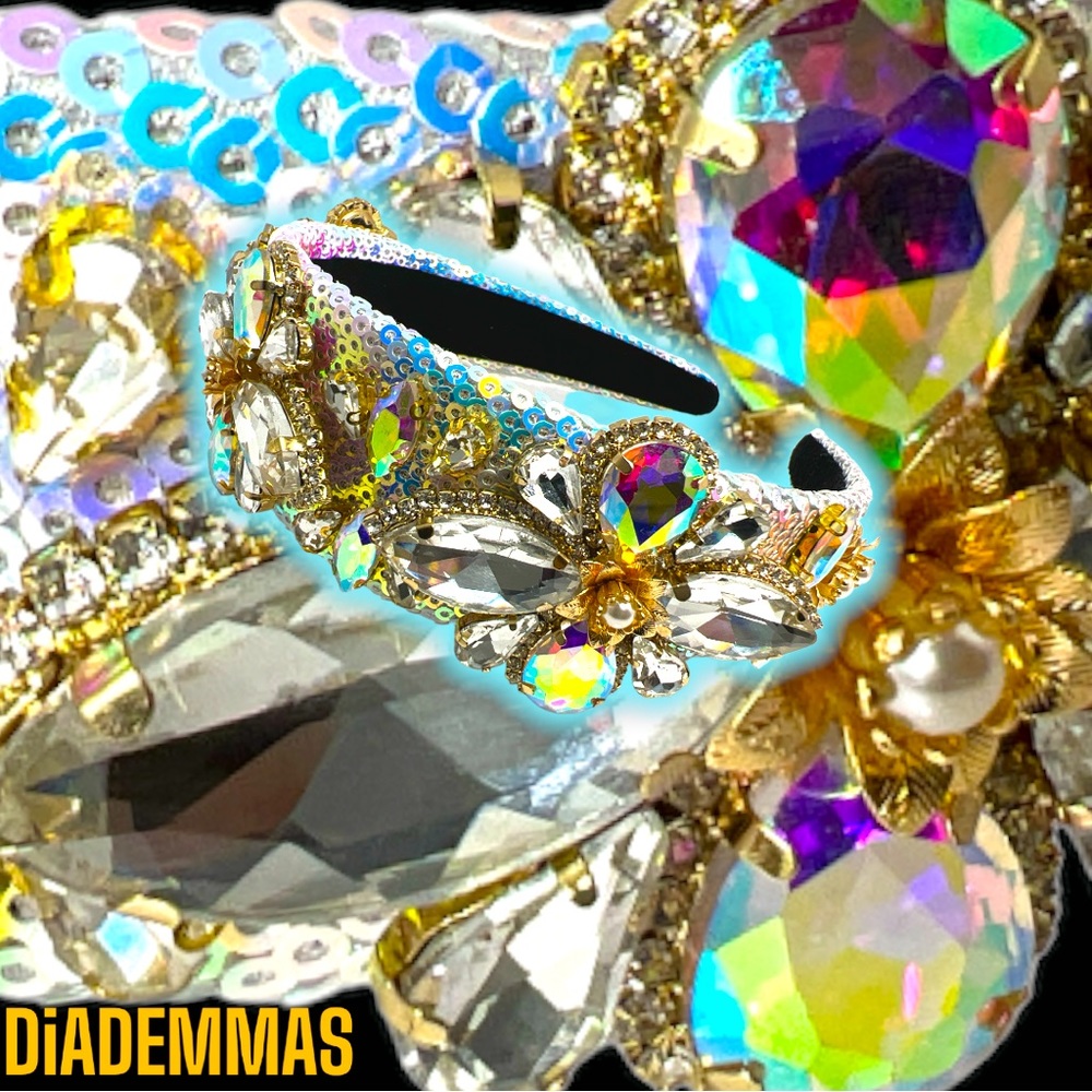 Beautiful Translucent -White Sequined Jeweled Headband Crown